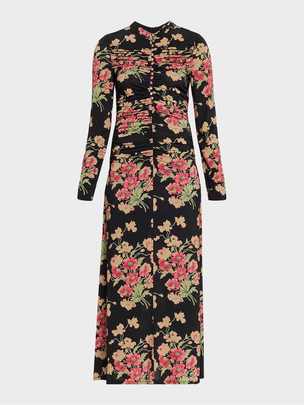 Sea New York NWT Cornelia Dress Black Floral Ruched Long Sleeve Large